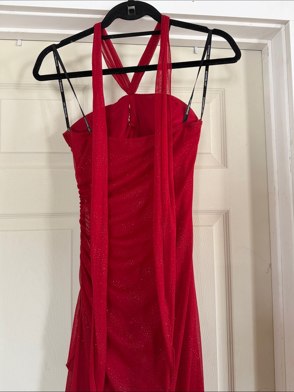 City Triangles VTG Y2K 90’s Shimmer Elegant Red Halter Evening Dress Size Small - Picture 5 of 10